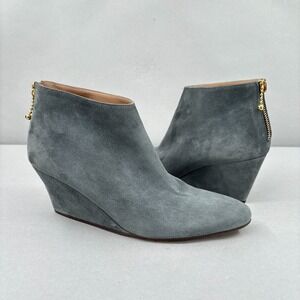 Avril Gau Boots 38.5 8.5 Wedge Ankle Booties Gray Suede Zip Shoes Designer Italy